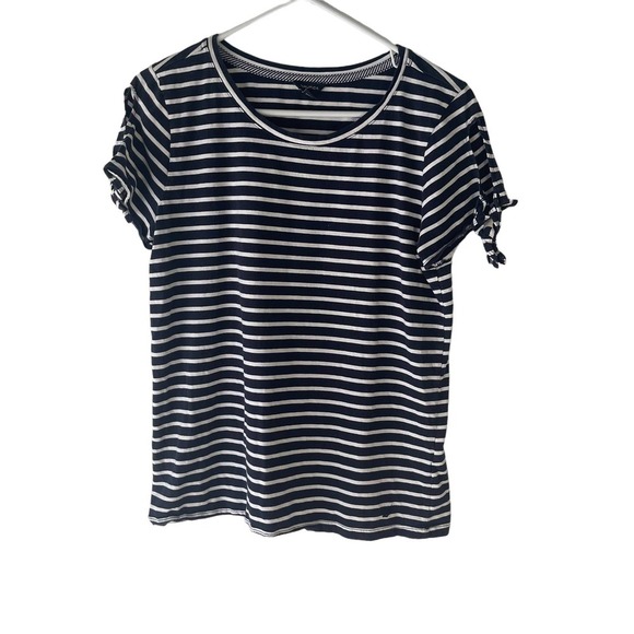 Nautica Women's Size Large Navy Blue White Striped‎ Blouse - Picture 1 of 9